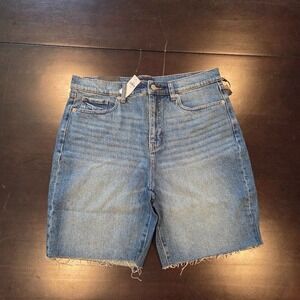 Banana Republic Girlfriend Denim Shorts High Rise Medium Wash Raw Hem 31/12 8"
